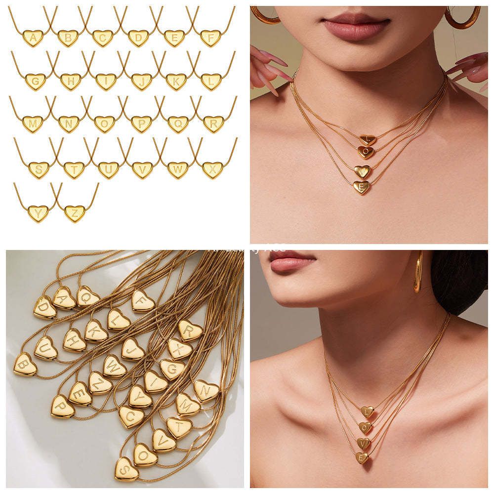 B廠-不鏽鋼26字母愛心吊墜鎖骨項鍊歐美熱銷款時尚輕奢飾品鍍18k真金「RP020」25.12-1