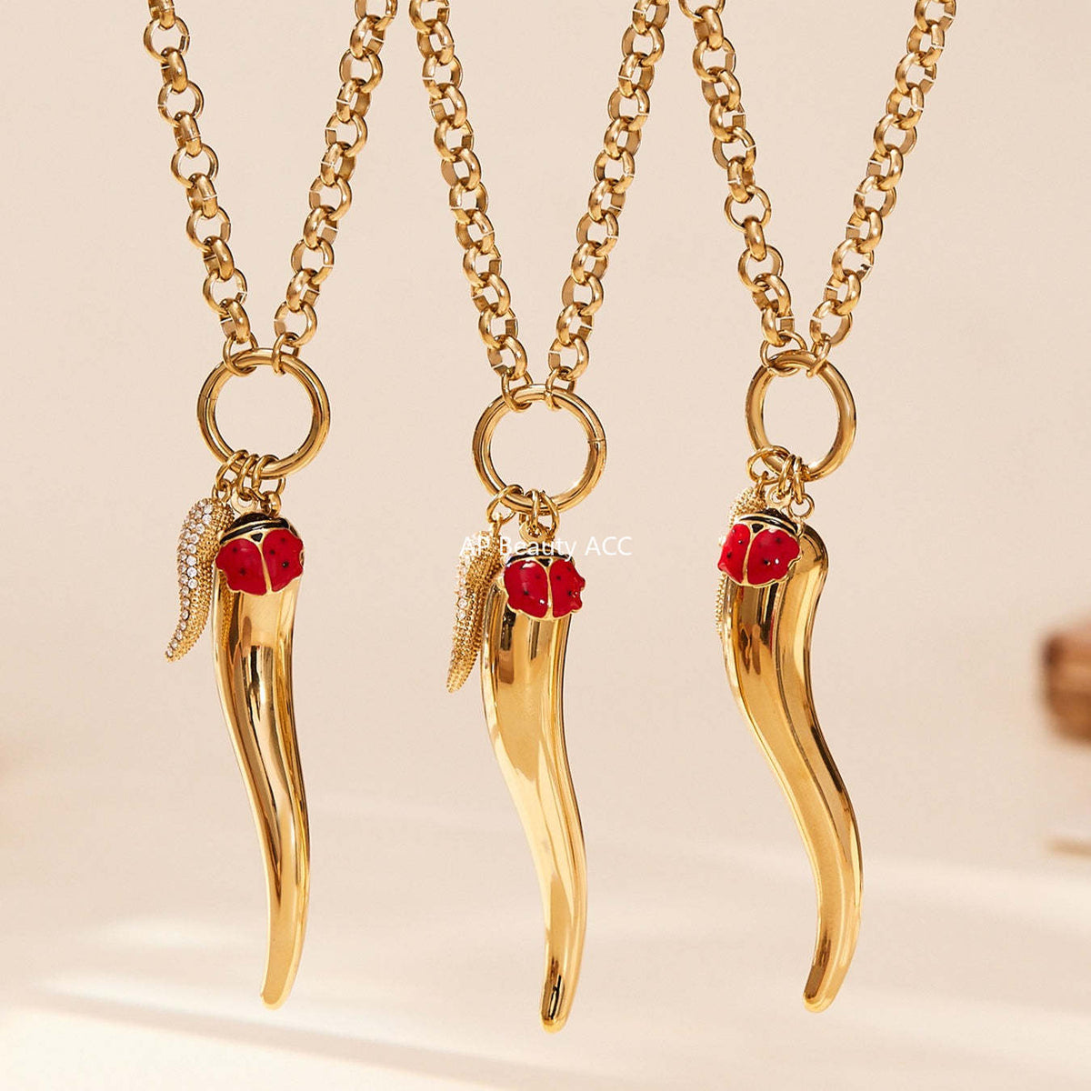 B廠-不鏽鋼大小辣椒鋯石項鍊 鍍18k金ins歐美百搭個性鎖骨鏈「P1094」25.11-3