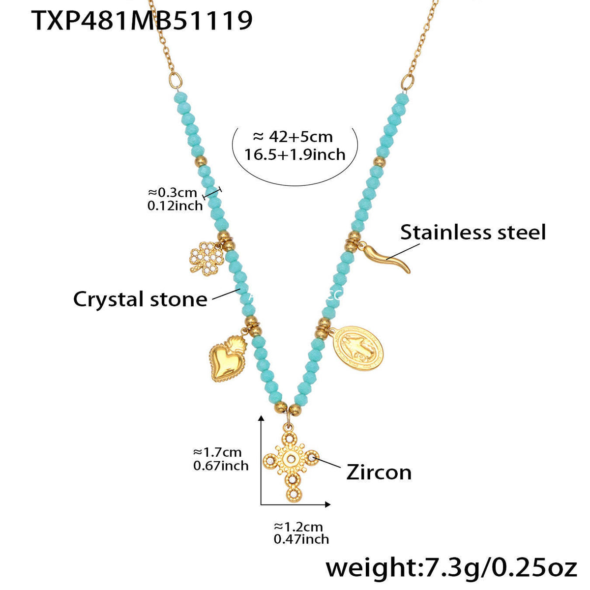B廠-天然切面水晶石飾品5A鋯石DIY多配件手鍊項鍊不鏽鋼套裝女「TXP481」25.11-4