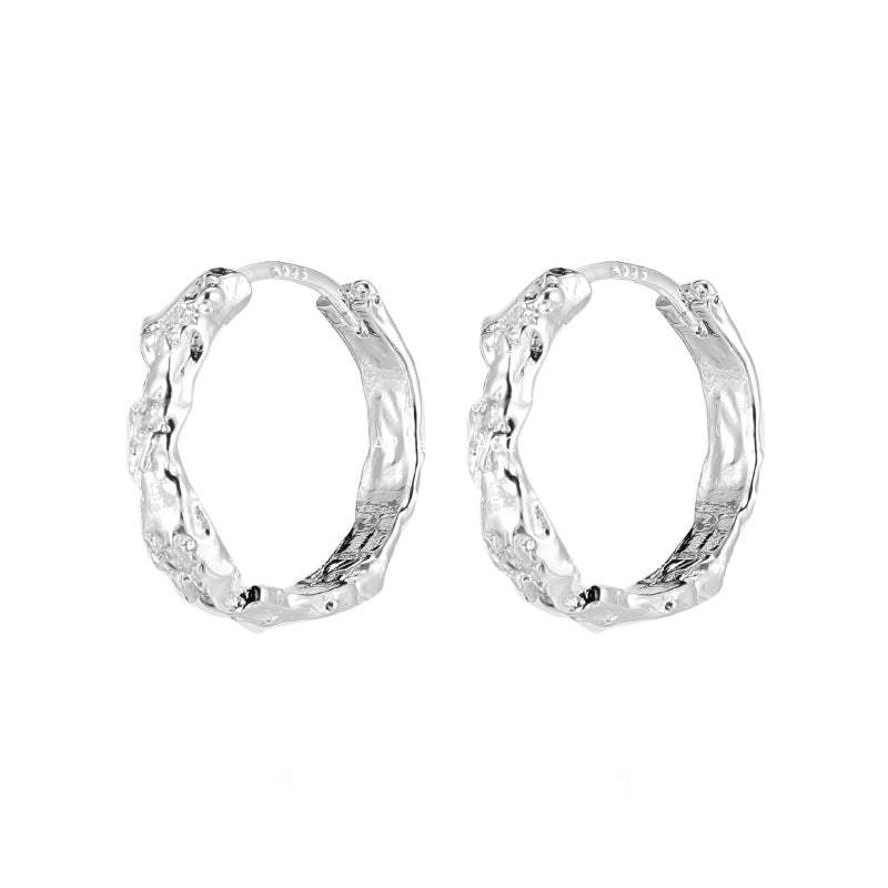 C廠-新款不規則錫紙紋銀針耳環女小眾簡約時髦素圈耳扣ins高級感耳環「EH-4315」25.12-2