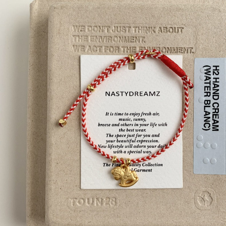 C廠-搖搖馬木馬2026屬馬生肖馬年S925純銀手工紅色（可調節）編繩手鍊「1630」25.12-3