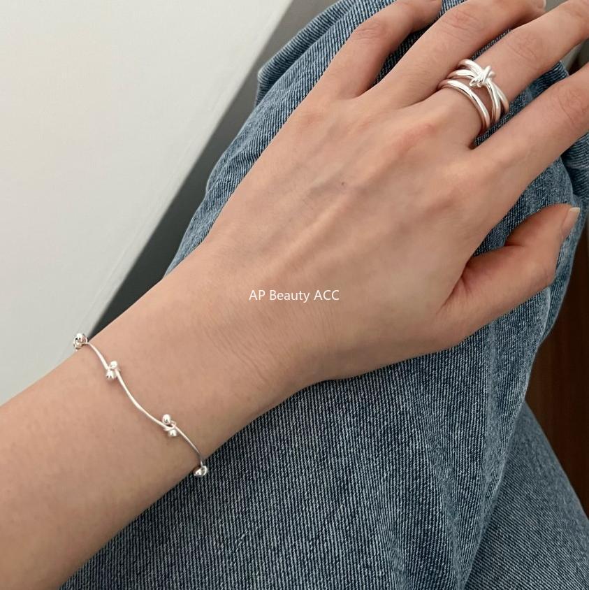 F廠-韓國韓版潮流 S925純銀折疊細線珠珠手鍊銀飾簡約手環首飾「A312」25.12-1