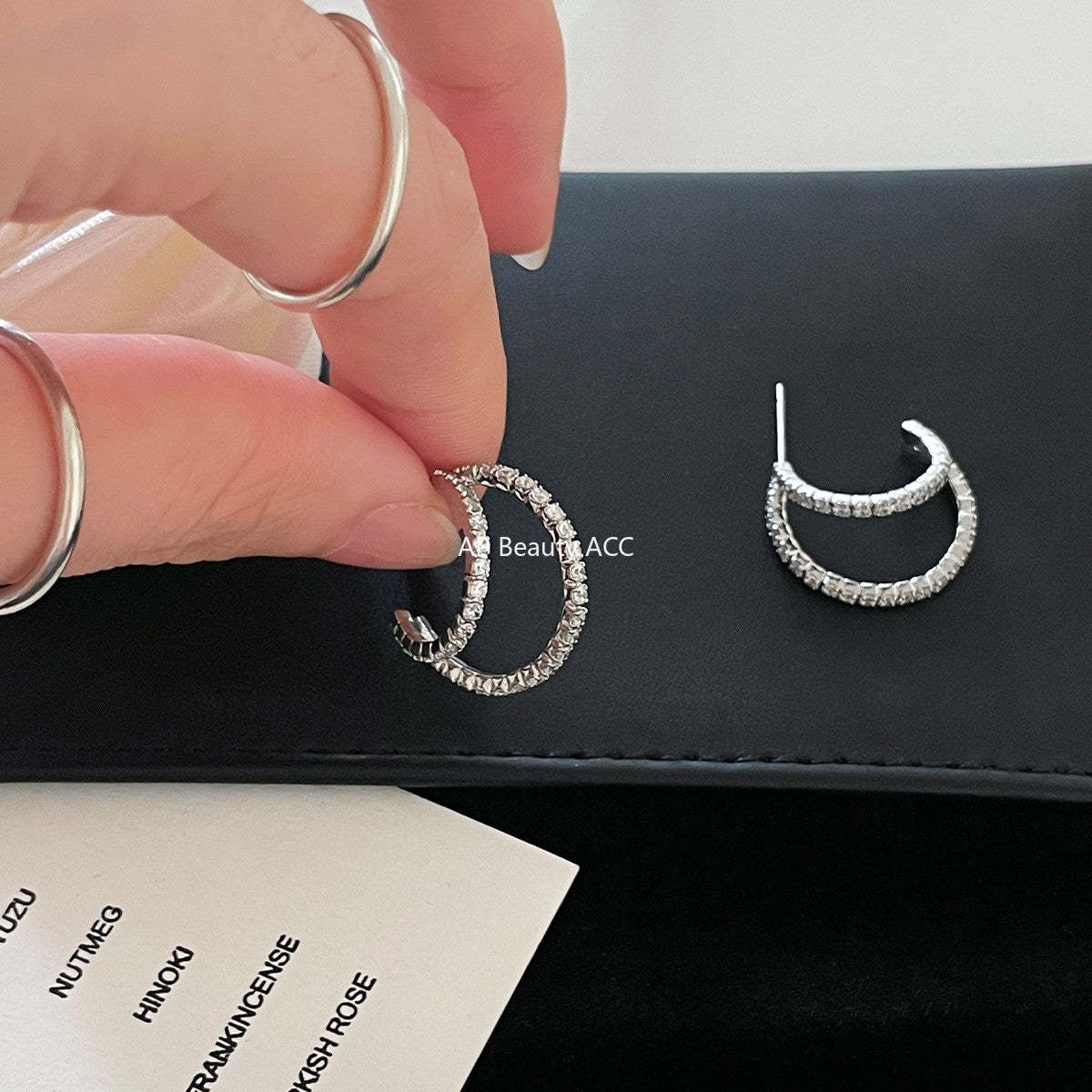 C廠-小眾設計冷淡風細閃鋯石銀針耳釘女高級感百搭疊戴風雙層秋冬耳飾「EH-4121」25.10-5