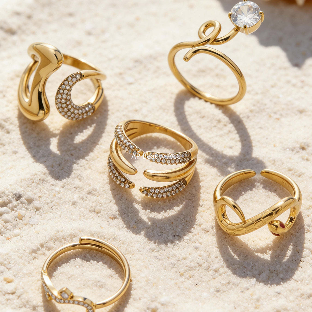 B廠-不鏽鋼細鑽鑲嵌鋯石開口戒指組合鍍18k真金INS小眾時尚設計手飾品「A382-A-A622-A674」25.12-3
