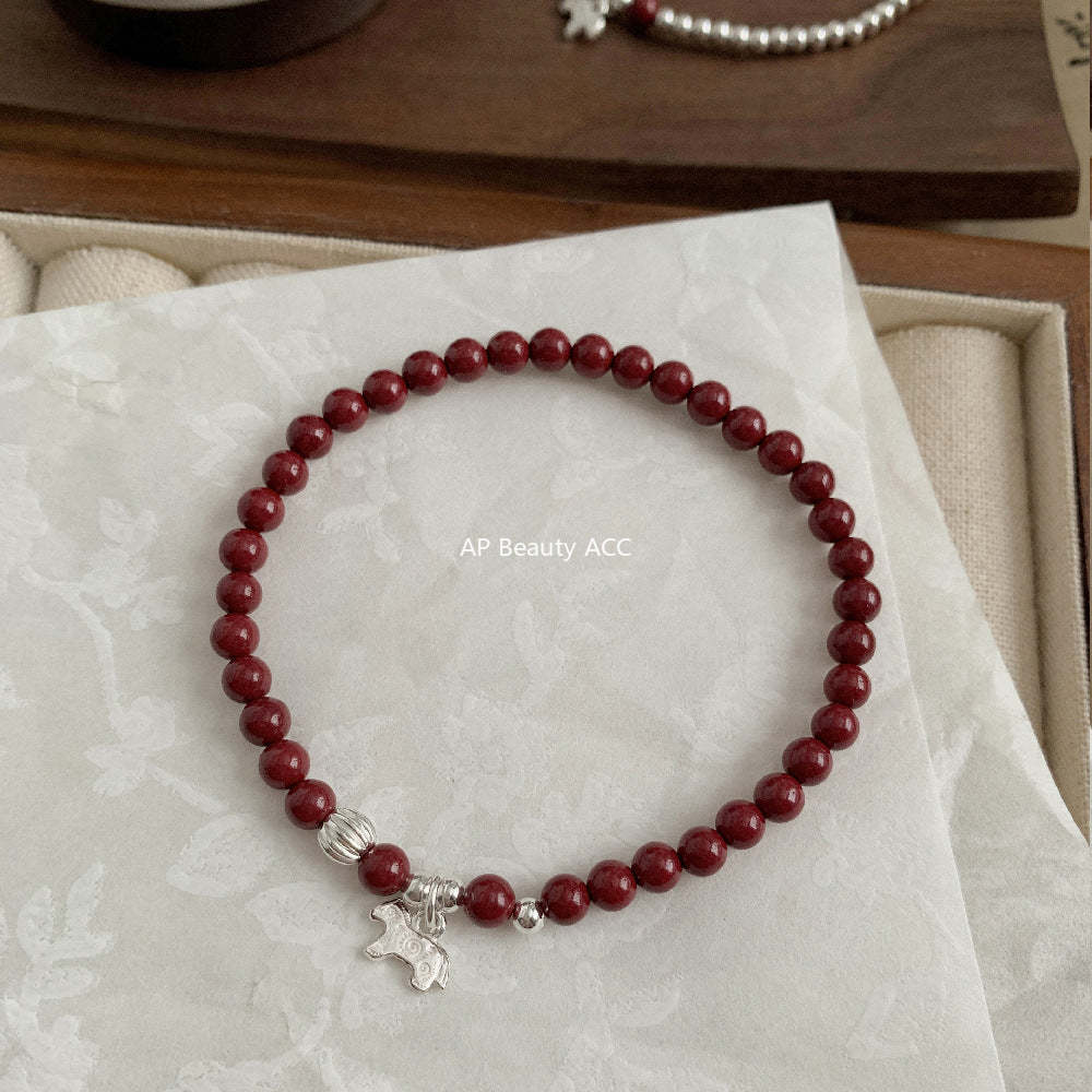 C廠-2026生肖馬年 小馬條紋銀珠朱砂紫金砂手工手串S925純銀手鍊「1640-1641」25.12-3