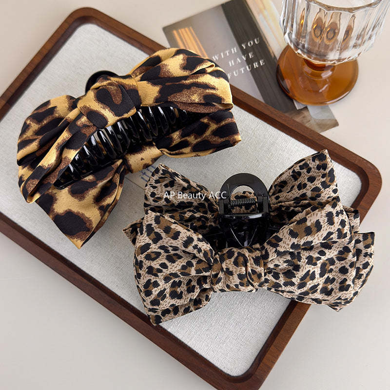 E廠-豹紋蝴蝶結抓夾女2025新款高級感盤髮夾後腦勺鯊魚夾秋冬氣質頭飾「27689」25.11-3
