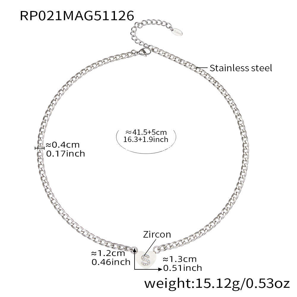 B廠-不鏽鋼愛心字母鑲嵌鋯石吊墜項鍊手鍊套裝 歐美個性首飾鍍18k真金「RP021」25.12-1