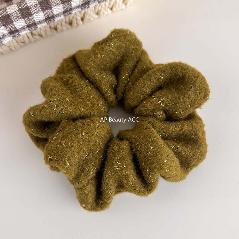 E廠-韓系秋冬彩色毛線針織金絲大腸髮圈女氣質超大丸子頭馬尾頭繩頭飾「27724」25.11-4