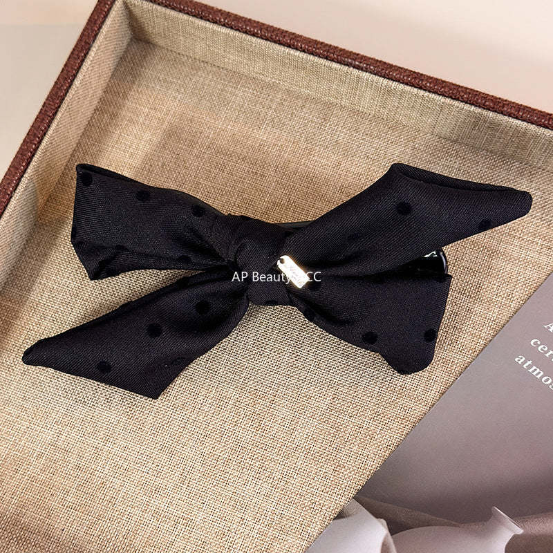 E廠-韓ins愛心波點毛呢格紋蝴蝶結金標後腦勺盤髮夾扎馬尾橫夾髮夾「27749」25.12-1