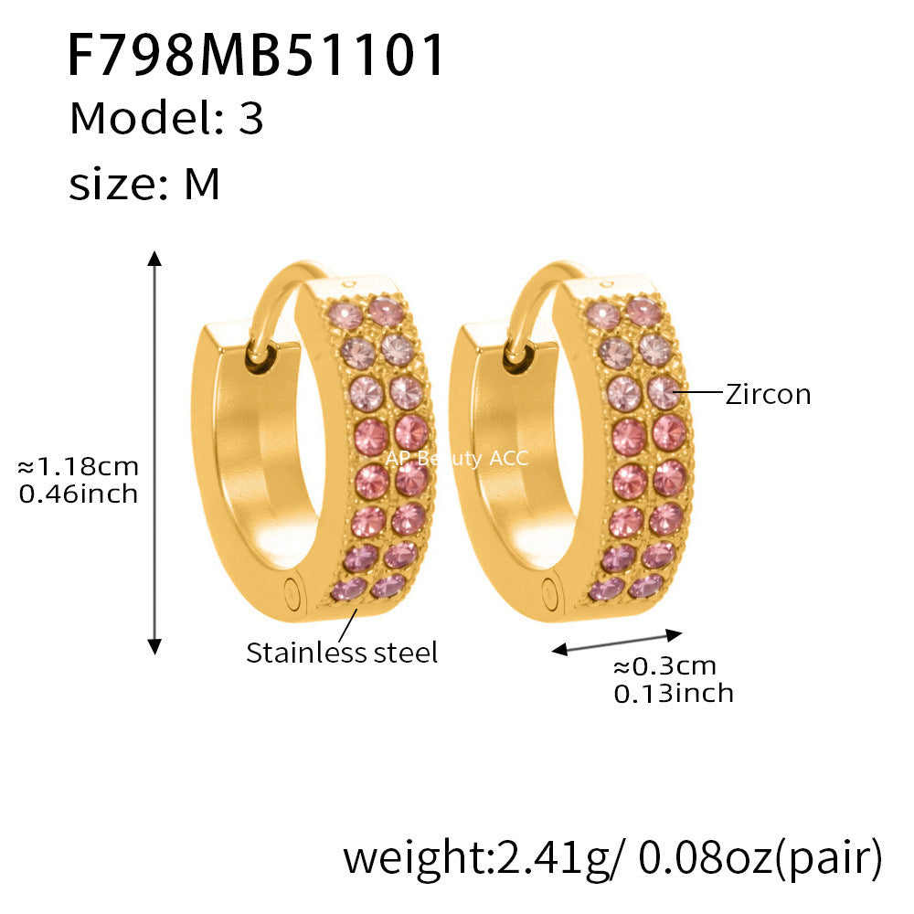 B廠-簡約C型鑲彩鑽拼色鋯石耳扣不鏽鋼鍍18k真金輕奢小眾耳環女「F798」25.11-1