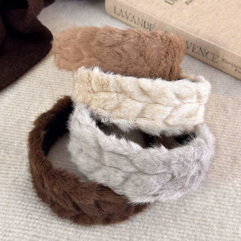 E廠-秋冬日常百搭通勤新款純色毛絨髮箍時尚洋氣百搭髮卡髮飾頭飾品女「27765」25.12-2