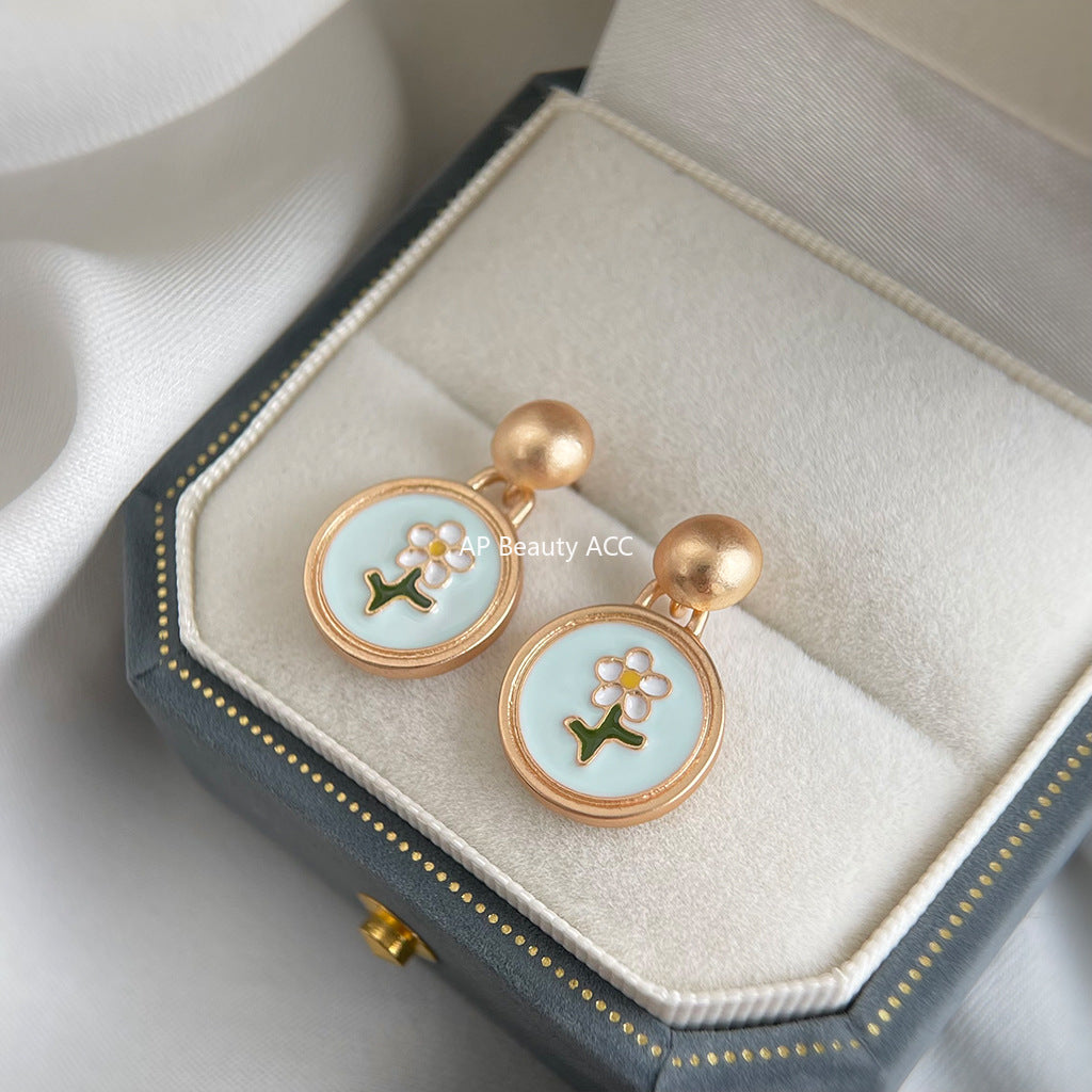 A廠-小香風時尚高級感琺瑯滴釉彩繪花朵圓形幾何新耳飾工廠耳環飾品「7083」25.11-2