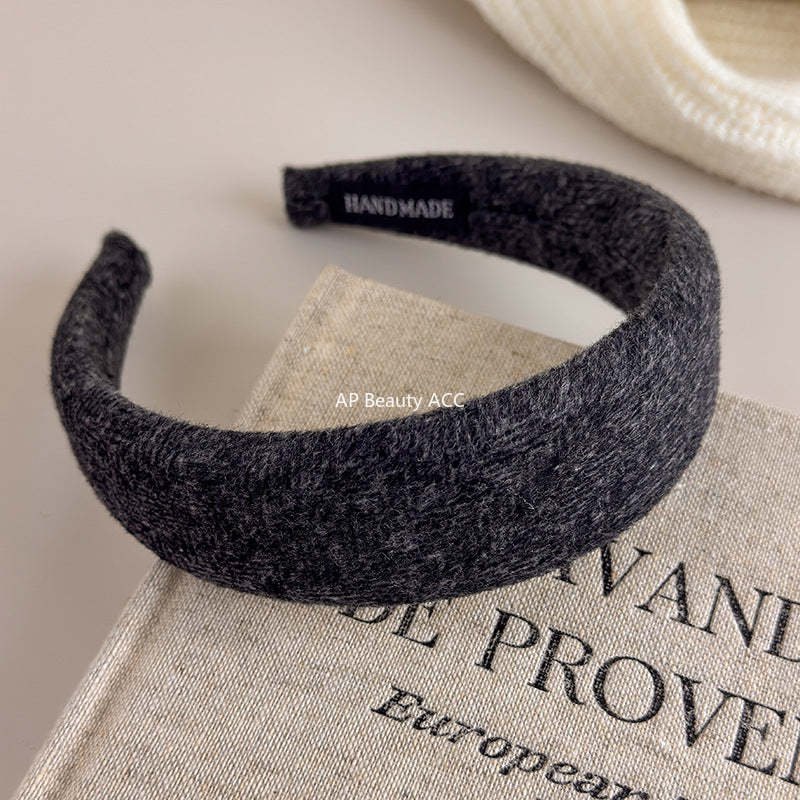 E廠-韓國新款秋冬氣質純色羊毛呢高顱頂寬邊髮箍百搭簡約外出頭箍髮卡「27650」25.11-1