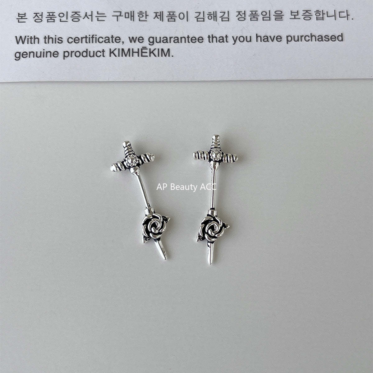 C廠-獨特冷淡風小手槍銀針耳釘女甜酷高級感玫瑰花十字架耳骨釘新耳飾「EH-4190」25.10-5