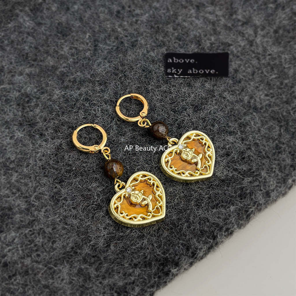 A廠-文藝復古美拉德風愛心玫瑰花中古風新款耳環手工耳環女飾品「7148」25.11-4