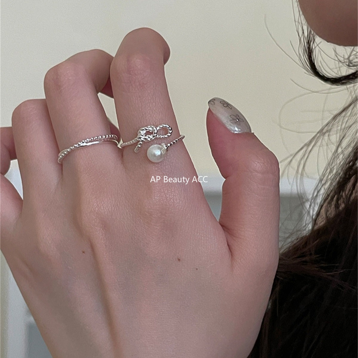 C廠-甜美珍珠戒指女極簡冷淡風氣質優雅925純銀交叉開口指環百搭指戒「JZ-0702」25.11-1
