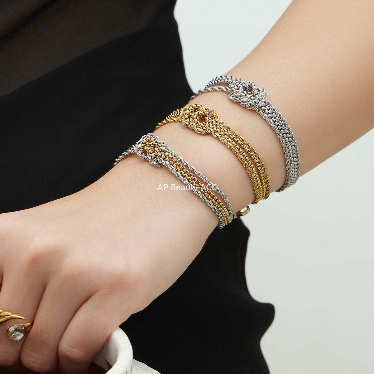 B廠-不鏽鋼打結鏈手鍊個性間電鍍18k真金INS小眾設計時尚百搭歐美手飾「E151」25.12-3