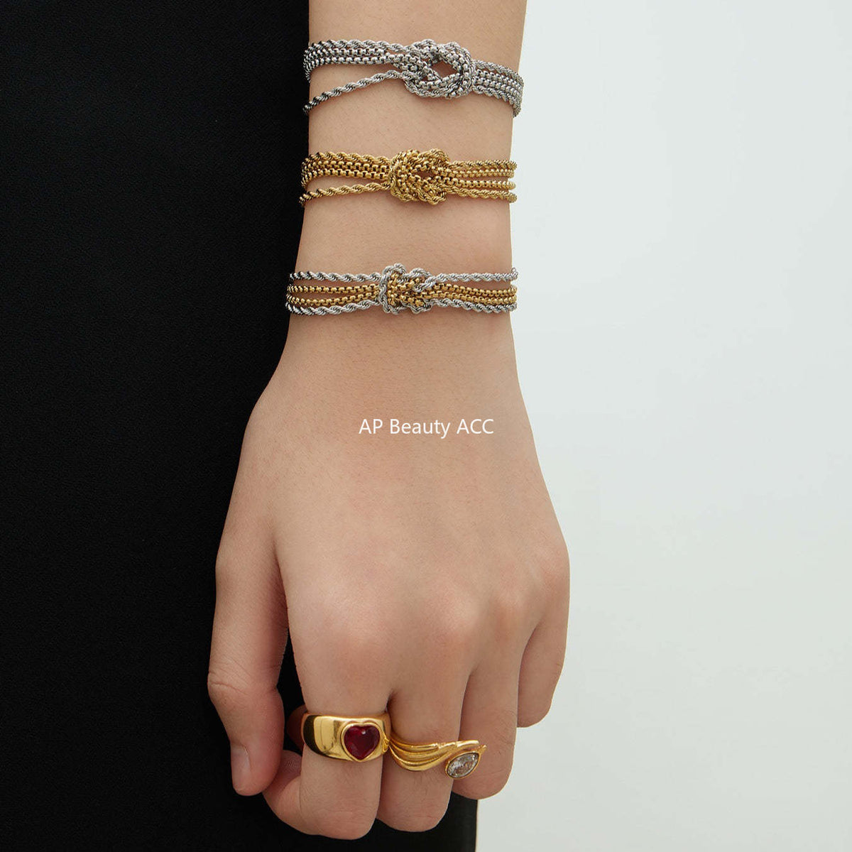 B廠-不鏽鋼打結鏈手鍊個性間電鍍18k真金INS小眾設計時尚百搭歐美手飾「E151」25.12-3