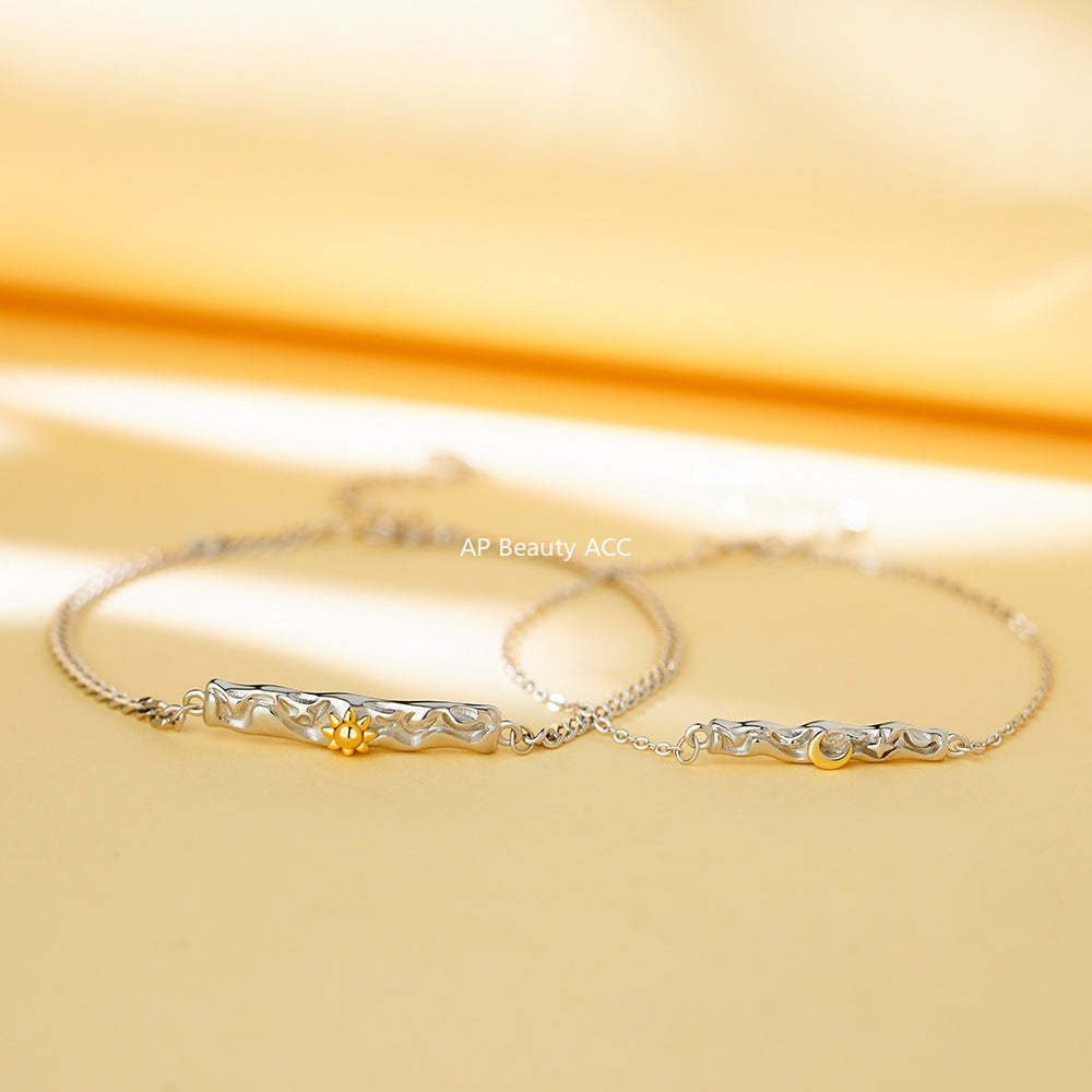 D廠-原創純銀S925熔岩月亮星星情侶手鍊溫柔百搭小眾文藝個性手飾批發「YC5153SL_1」25.11-4