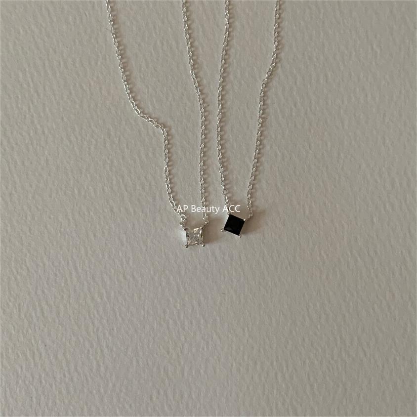 F廠-韓國韓版925純銀四爪方鋯項鍊簡約ins網紅抖音小紅書項鍊「B1197」25.12-2