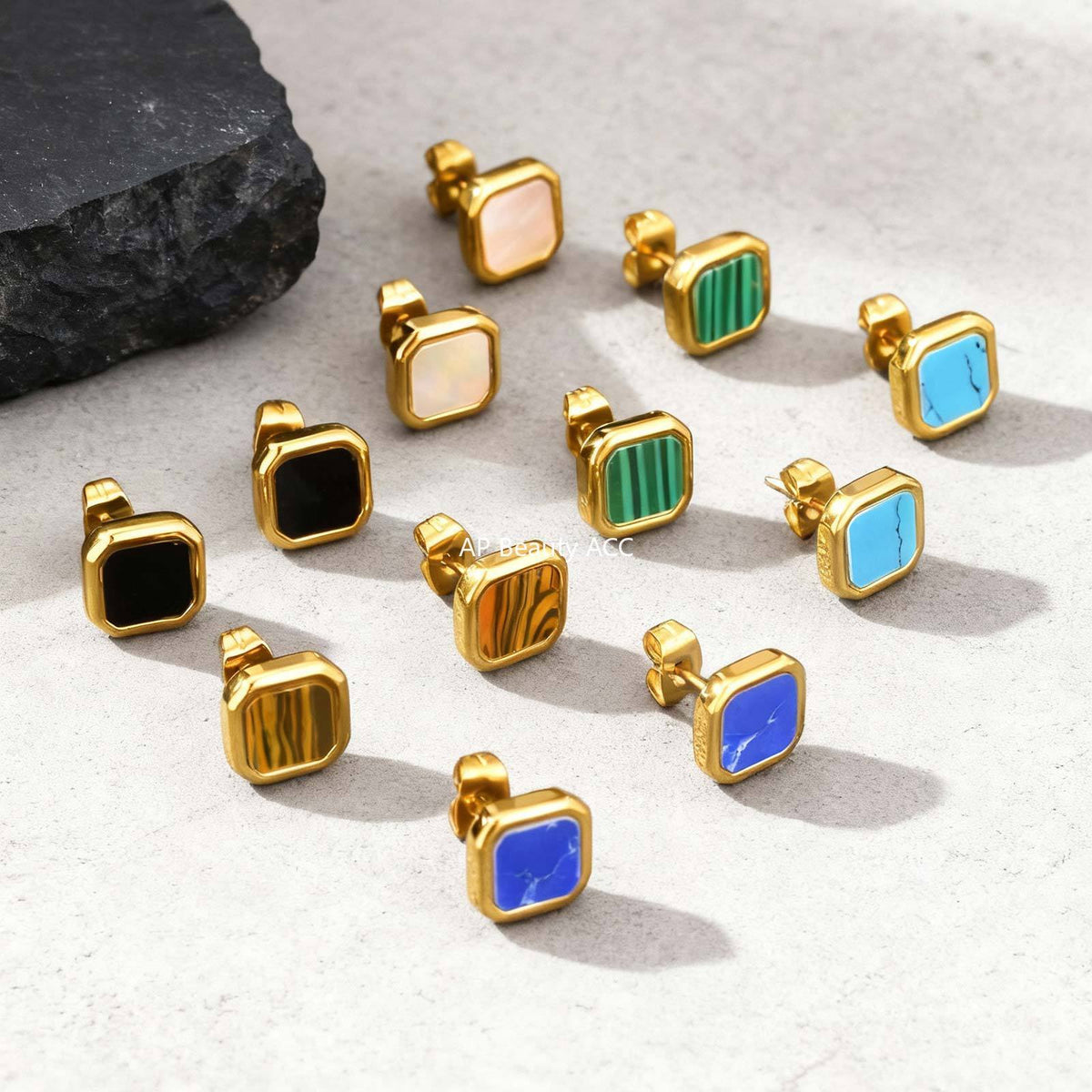 G廠-不鏽鋼時尚簡約款方形貝殼男女耳釘金色百搭潮流耳環批發「ES-728」25.12-2