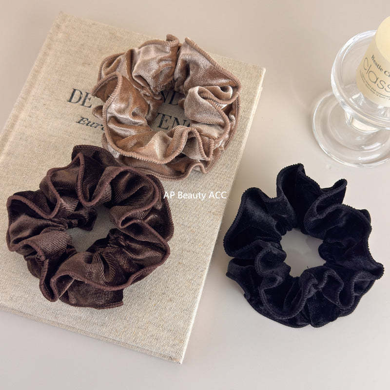 E廠-氣質絲絨木耳邊雙層大腸髮圈女扎頭髮繩低丸子頭繩皮筋髮飾秋冬「26173」25.11-1