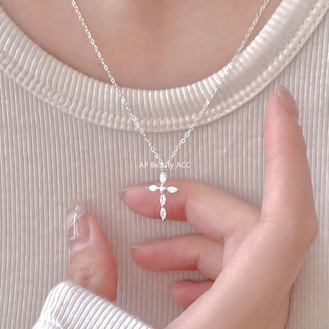 F廠-韓國韓版925純銀鋯石十字架項鍊簡約氣質ins小紅書項鍊「B1387」25.11-4