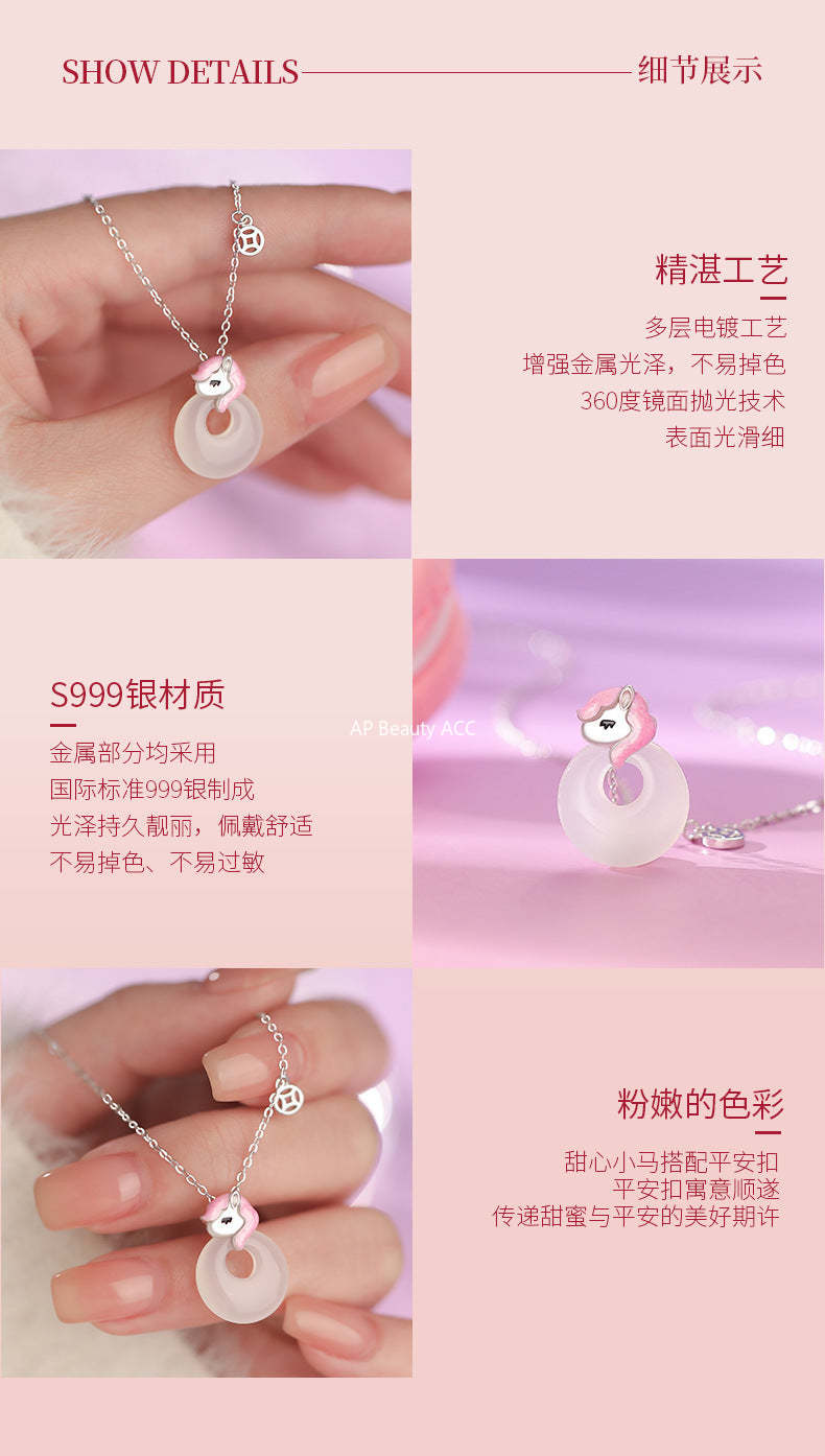 D廠-原創足銀S999甜心萌馬項鍊可愛設計卡通高級新款小眾鎖骨鏈批發「YC3828N_1」25.12-2