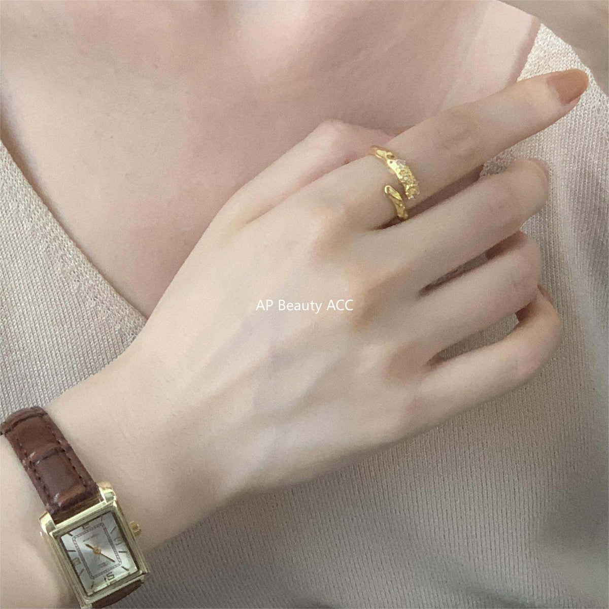 F廠-法式風925純銀鑲鑽不規則戒指 極簡時尚女設計感ins網紅戒「J1269」25.12-2