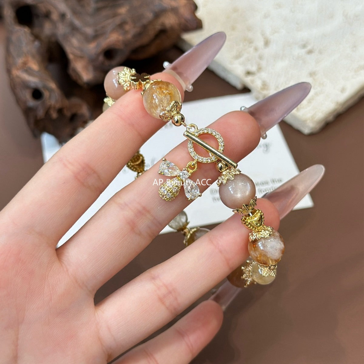 AS廠-天然橙月光黃塔晶金髮晶手鍊女小眾設計蝴蝶吊墜幸運手串「l2942」25.11-1