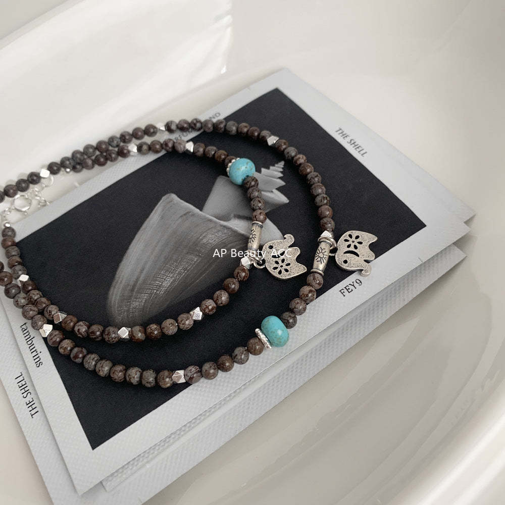 C廠-泰國清邁手工銀森系大象小象復古泰銀雪花石S925純銀項鍊銀手鍊「1528」25.11-3