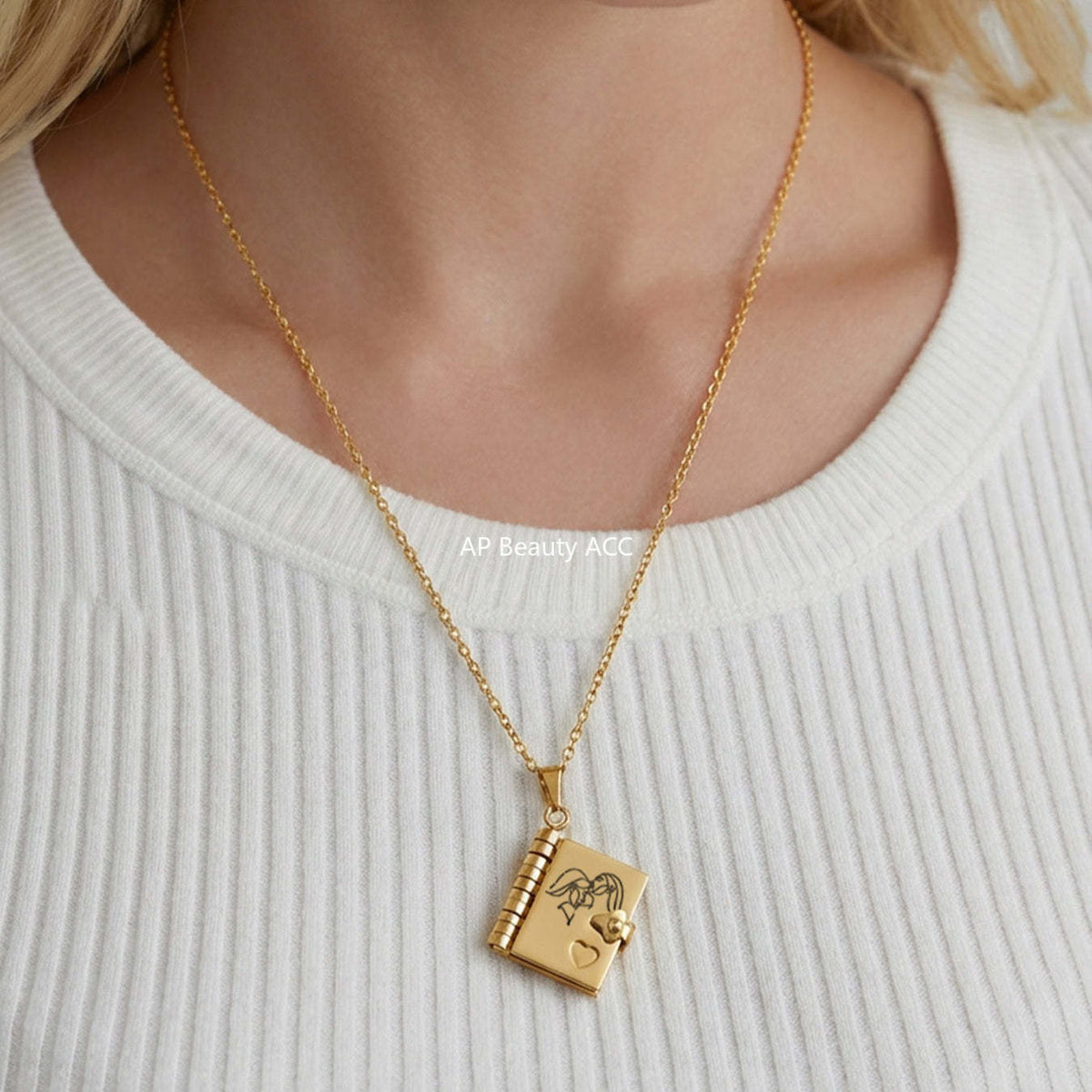 B廠-不鏽鋼小書本可打開刻字吊墜項鍊鍍18k真金歐美時尚熱銷新款飾品「RP022」25.12-3