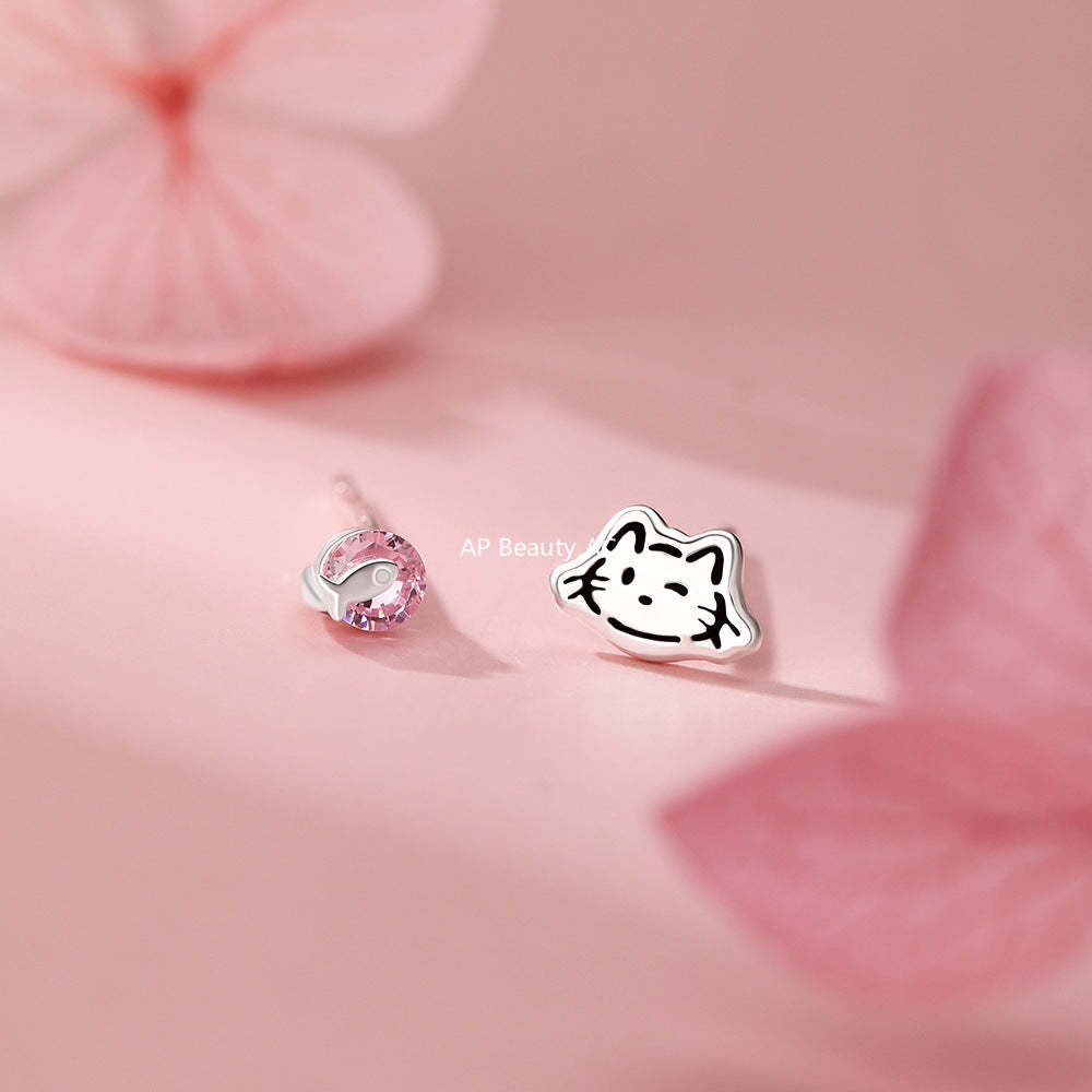 D廠-原創足銀S999貓咪小魚耳環溫柔精緻甜美小巧個性獨特韓風耳飾批發「YC9006E_1」25.12-2