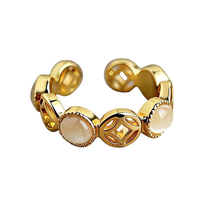 A廠-【八方來財】厚鍍真金保色玻璃貓眼石戒指開口可調節指環手飾「7241」25.12-3