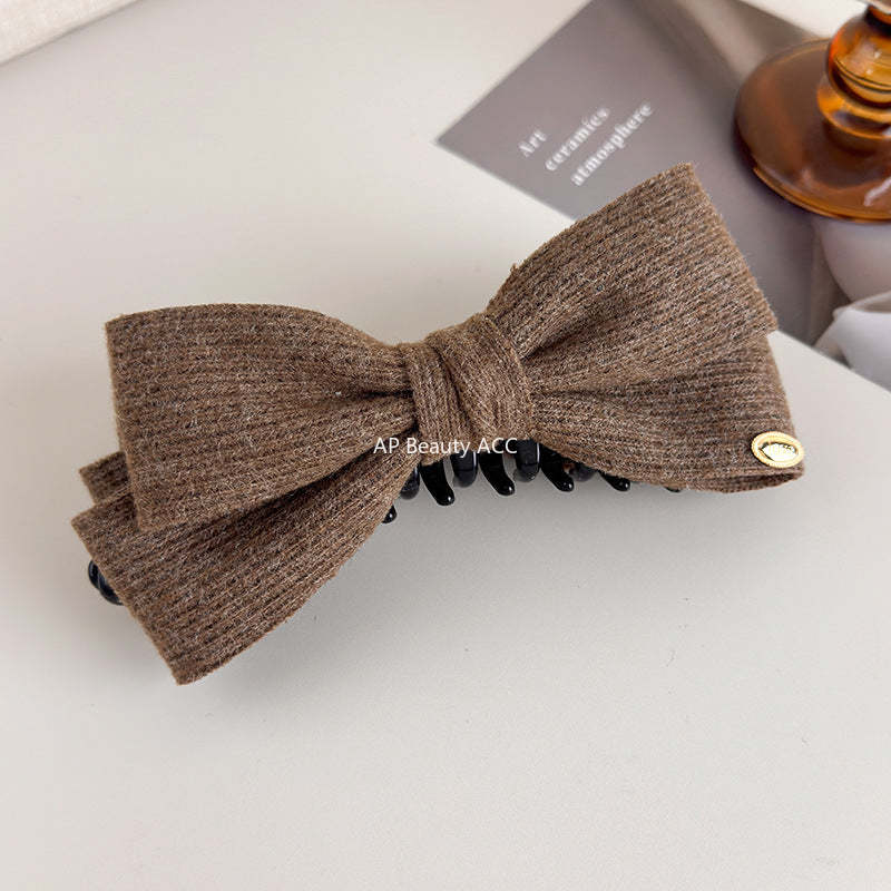 E廠-秋冬毛呢雙面蝴蝶結香蕉夾女後腦勺高馬尾髮夾氣質鯊魚夾頭飾髮卡「27708」25.11-3