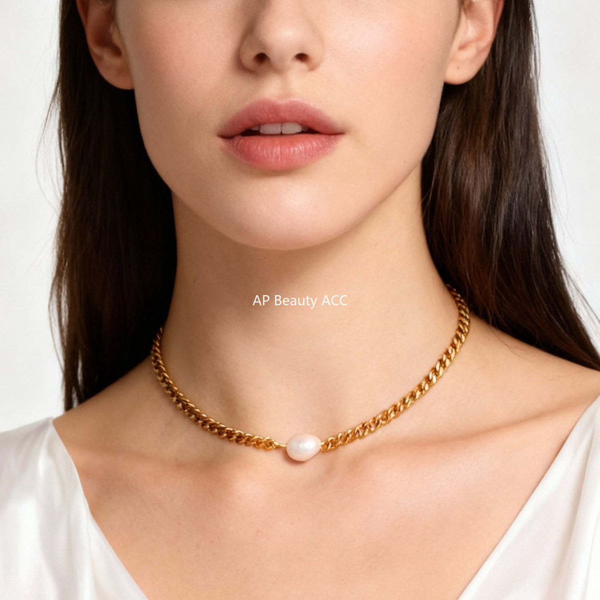B廠-不鏽鋼粗鏈條簡約單顆珍珠項鍊 歐美時尚輕奢氣質鍍18K金百搭首飾「P539」25.12-1