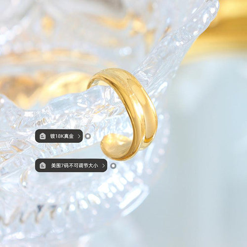 B廠-歐美朋克風幾何戒指 簡約多層鈦鋼指環18k金潮rings開口戒指「A231」23.02-2 - 安蘋飾品批發