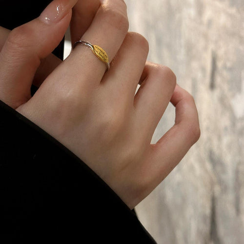 C廠-2023新款925純銀戒指INS風印刻英文字母撞色指環復古簡約手飾「JZ-0342」23.04-3 - 安蘋飾品批發